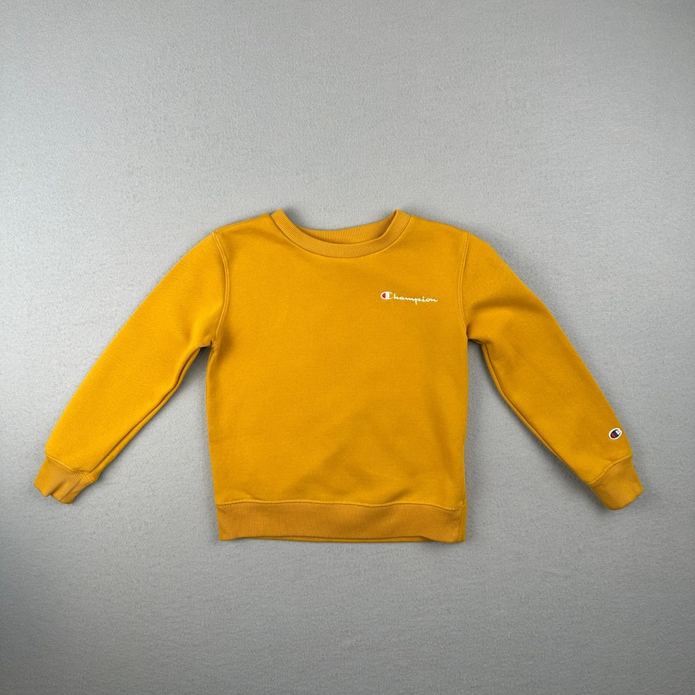 Champion Sweatshirt Kids Size 6 Mustard Yellow Crewneck Fleece Script Logo